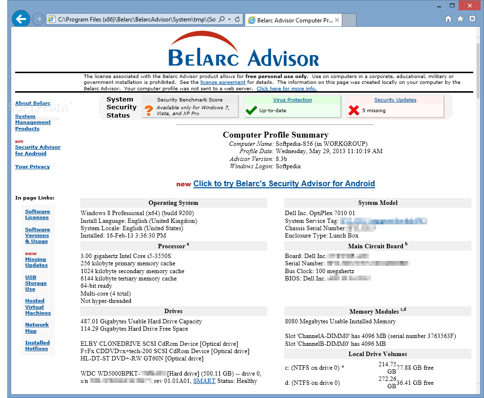 Belarc Advisor- system informatin tool