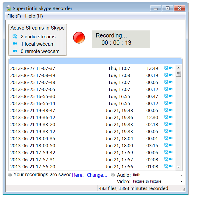 Supertintin Skype Recorder