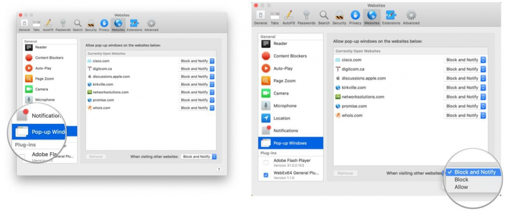 Websites tab