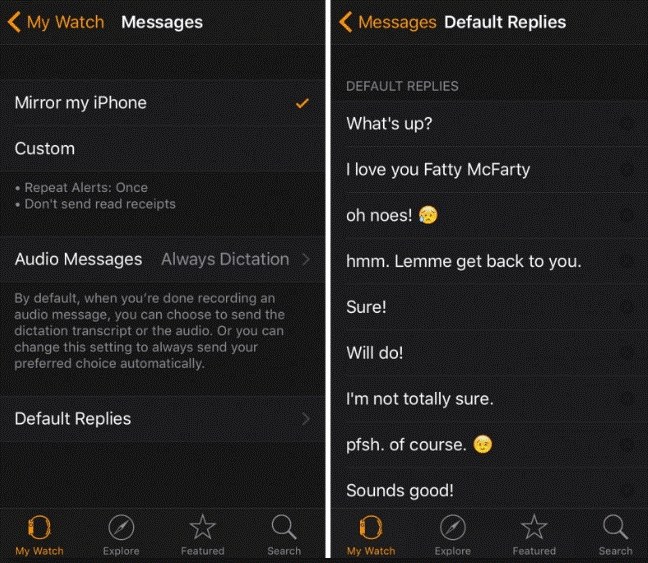 Customize Messages Responses For Apple Watch