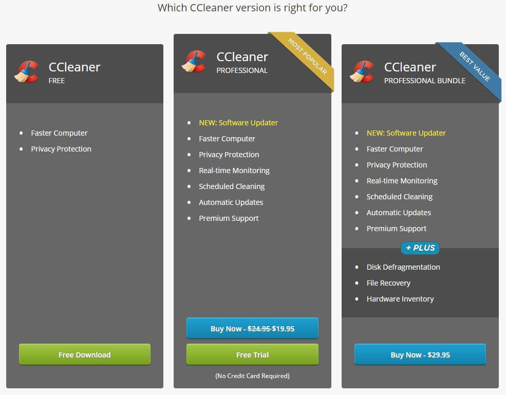 Product Comparison- ccleaner