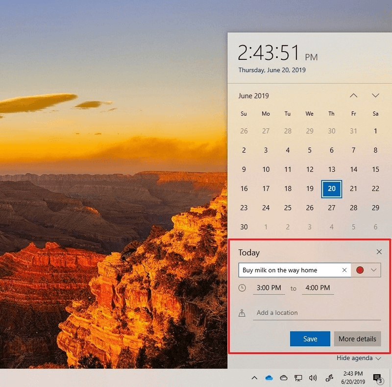 Calendar - Windows 10 Insider Preview Builds 20 H1