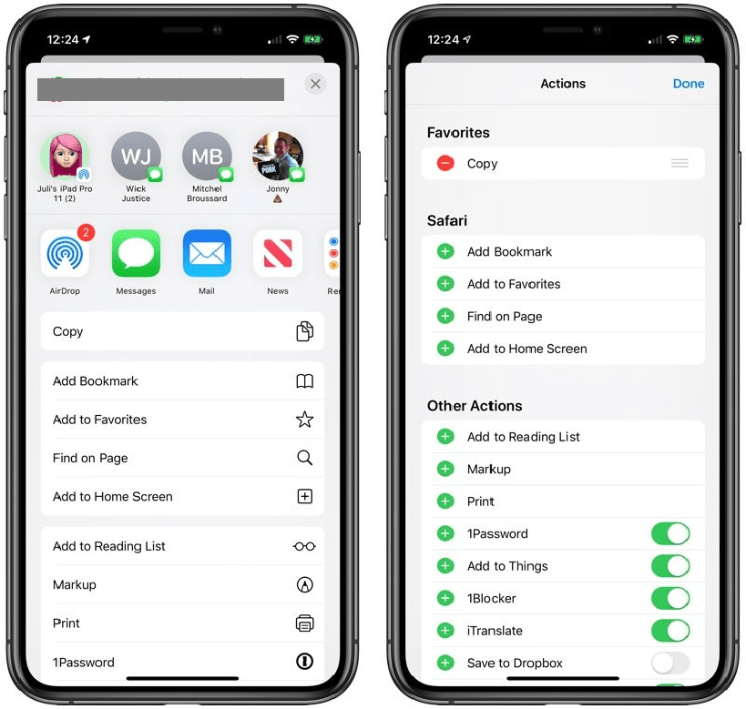 iOS 13 Share Sheet on iphone