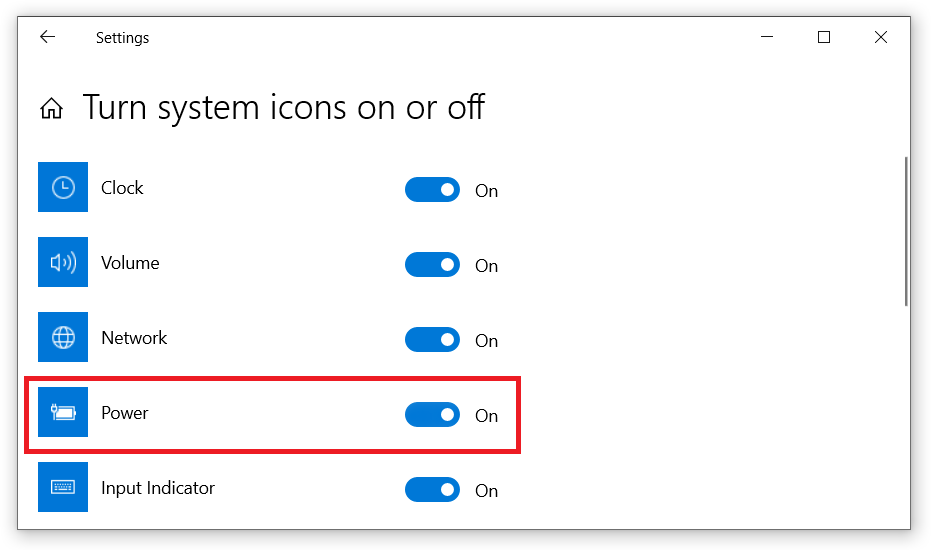 battery icon missing in windows 10