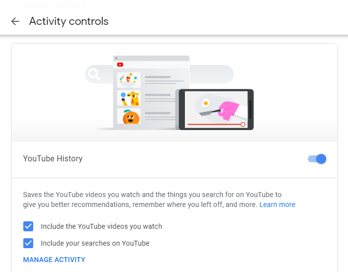 Google Activity History Activity Controls