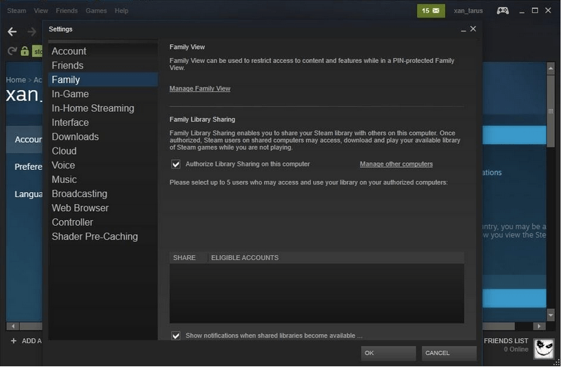 Manage Family Library Sharing