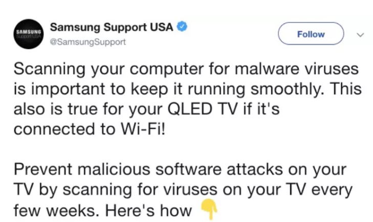 Smart TV Virus or Malware - Samsung tweet