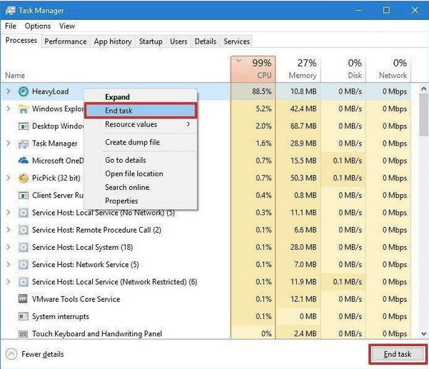 select the “End Task”