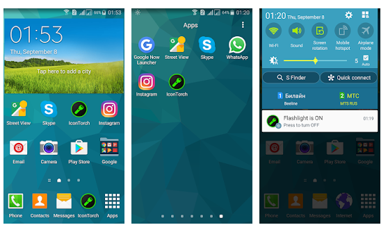 flashlight on my phone Third Party app