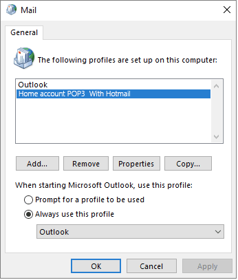 Create a new Outlook Profile