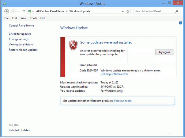 Windows Update Error 0x80072efe