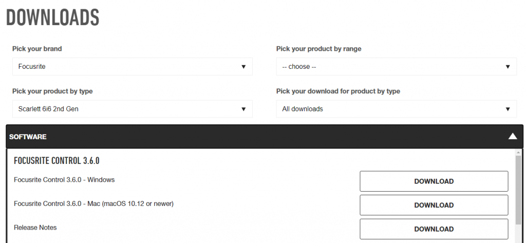 Select Focusrite in the first option labelled