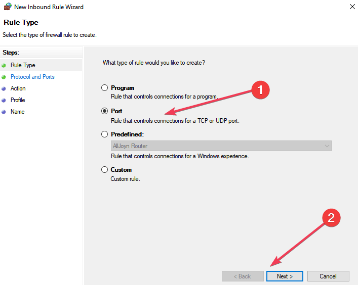 enable port for solve vpn error