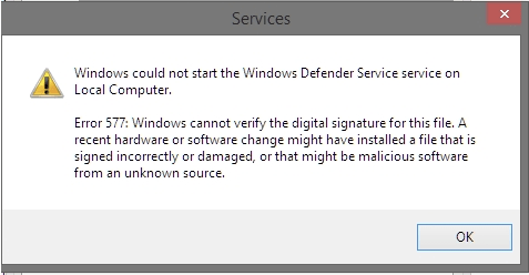 Fix Windows Defender Error 577