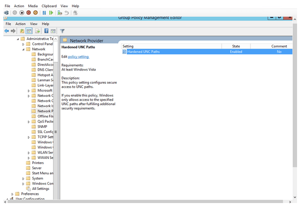 Disable Hardened UNC Paths via Group Policy Editor